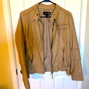 Tan leather jacket from Forever 21